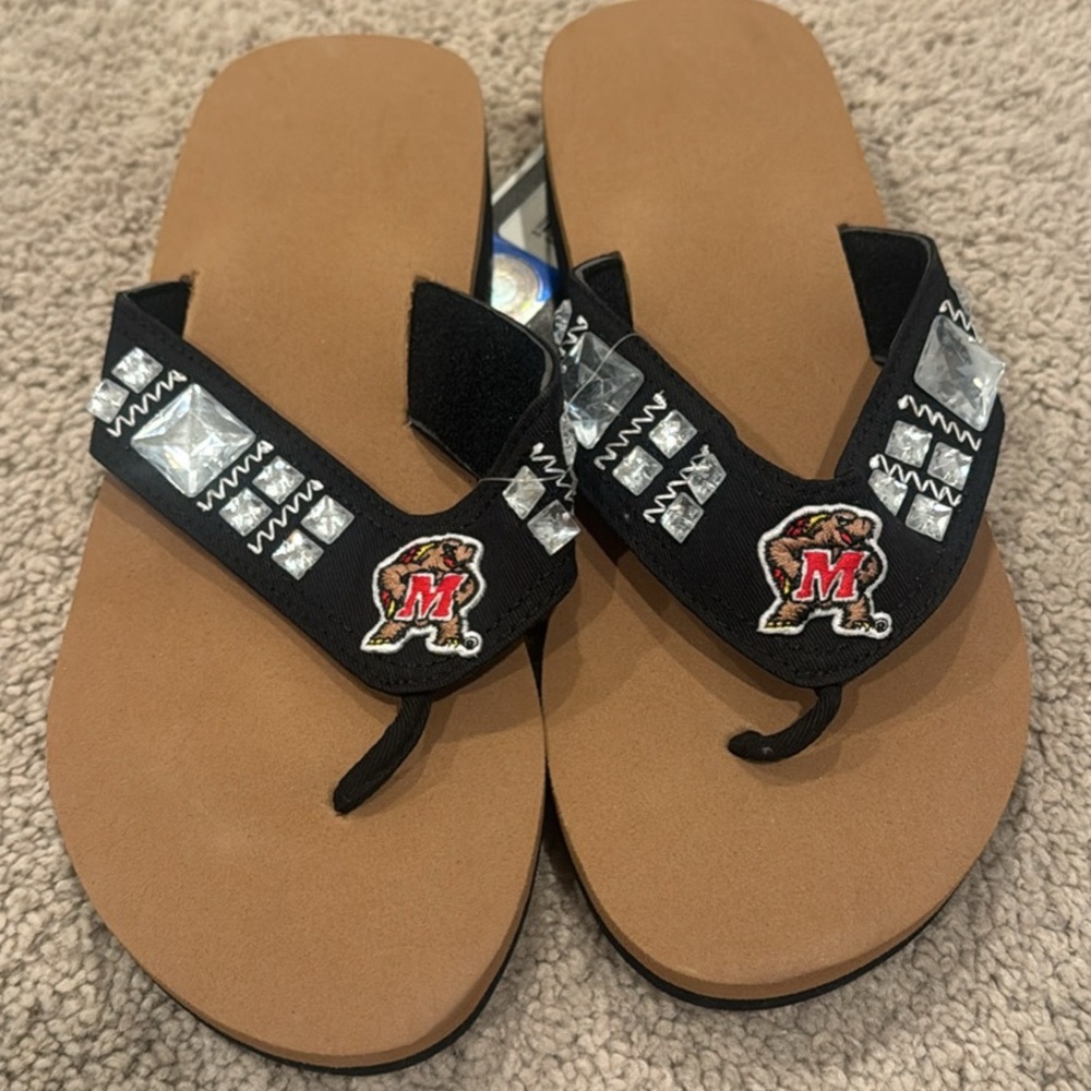 Black and Brown Flip Flops with Embellishments
